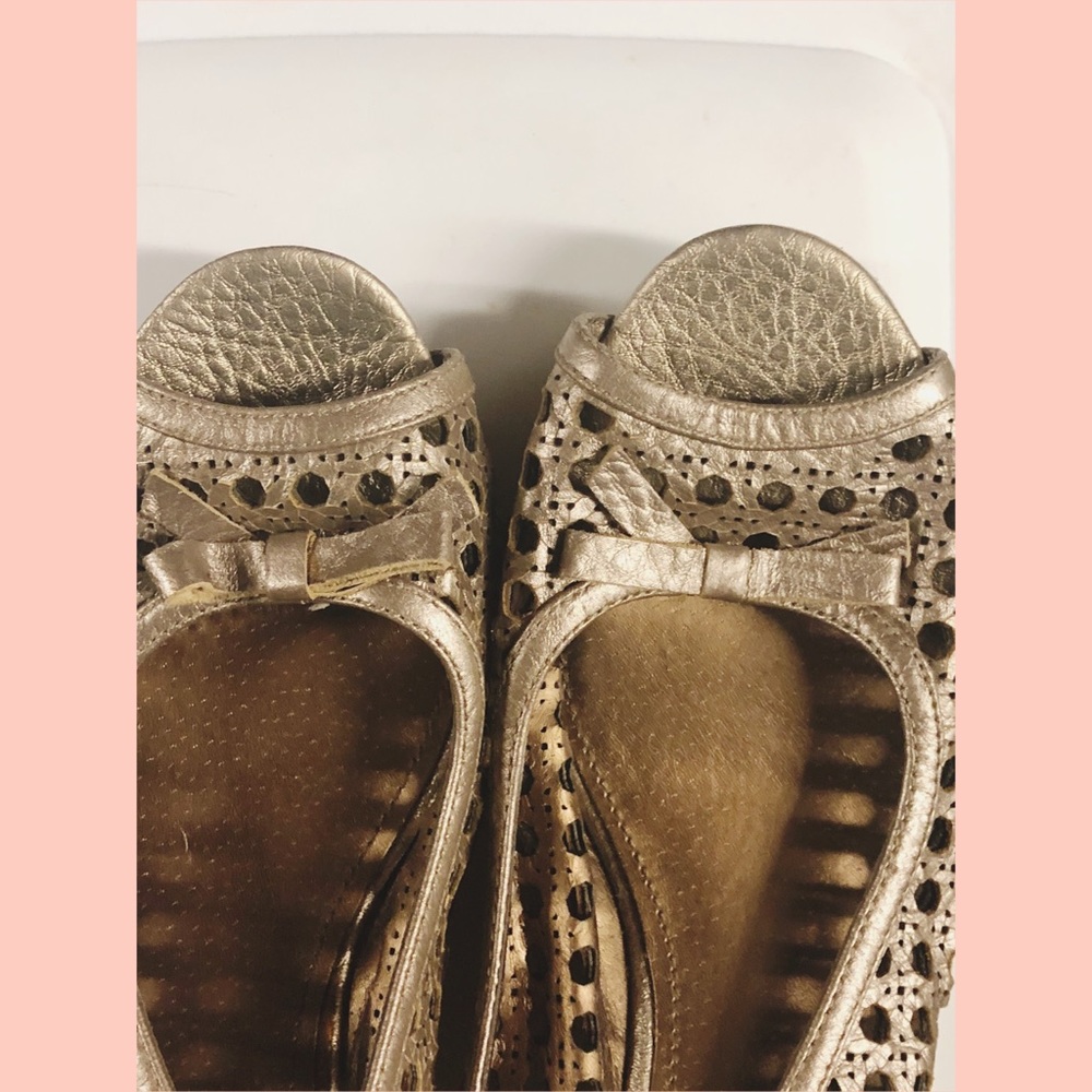 Genuine Leather Gold Wedge Sandal